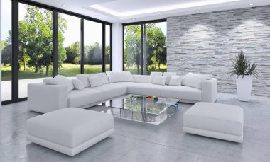 modern parlak iç mekan 3D resimleme