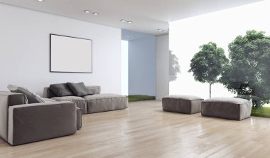 modern parlak iç mekan 3D resimleme