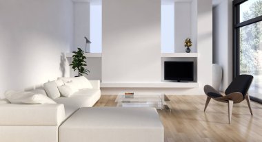 modern parlak iç mekan 3D resimleme