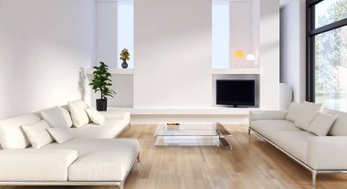 modern parlak iç mekan 3D resimleme