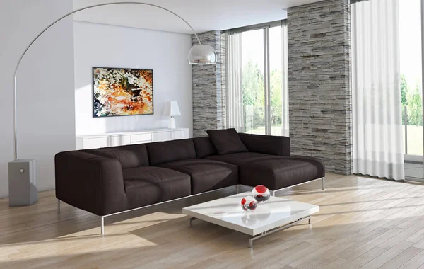 Modern bright interiors 3D rendering illustration — Stock Photo, Image