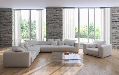 modern parlak iç mekan 3D resimleme