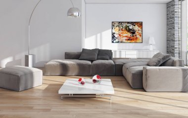 modern parlak iç mekan 3D resimleme