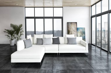 modern parlak iç mekan 3D resimleme