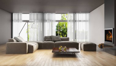 modern parlak iç mekan 3D resimleme