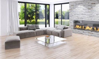 modern parlak iç mekan 3D resimleme