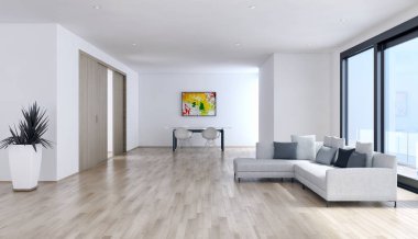 modern parlak iç mekan 3D resimleme