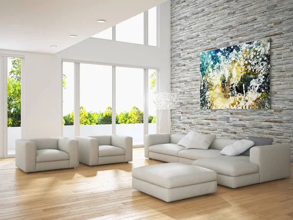 Modern bright interiors 3D rendering illustration — Stock Photo, Image