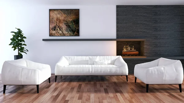 Interiores brillantes modernos 3d representación ilustración — Foto de Stock