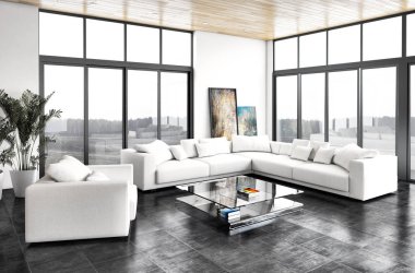 modern parlak iç mekan 3D resimleme