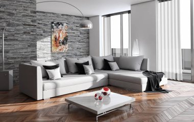 modern parlak iç mekan 3D resimleme