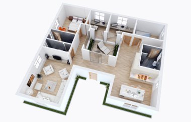 modern parlak iç mekan 3D resimleme