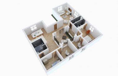 modern parlak iç mekan 3D resimleme