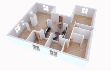 modern parlak iç mekan 3D resimleme