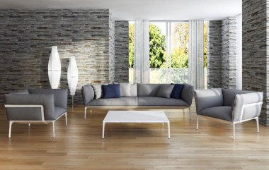 modern parlak iç mekan 3D resimleme