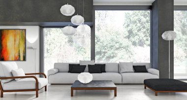 modern parlak iç mekan 3D resimleme