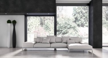 modern parlak iç mekan 3D resimleme