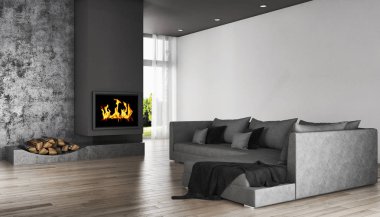 modern parlak iç mekan 3D resimleme