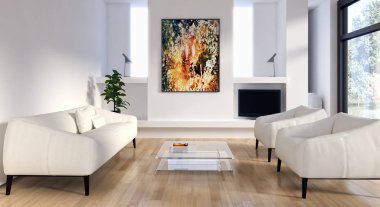 modern parlak iç mekan 3D resimleme