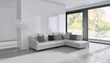 modern parlak iç mekan 3D resimleme