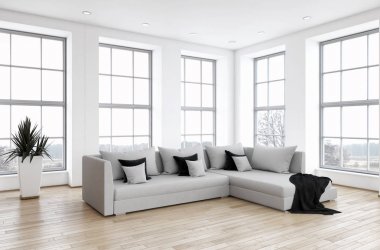 modern parlak iç mekan 3D resimleme