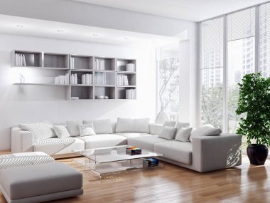 modern parlak iç mekan 3D resimleme