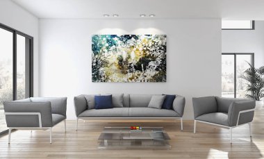 modern parlak iç mekan 3D resimleme