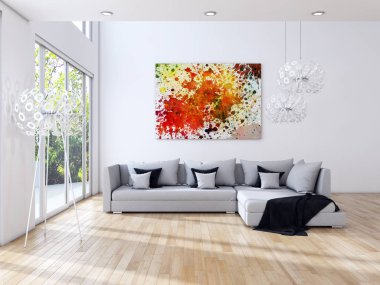 modern parlak iç mekan 3D resimleme