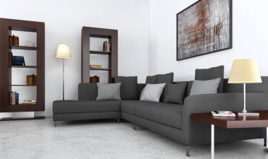 modern parlak iç mekan 3D resimleme