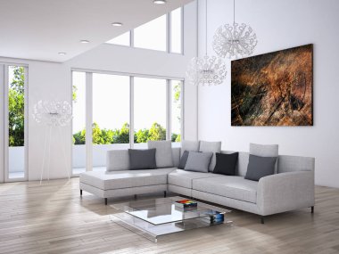 modern parlak iç mekan 3D resimleme