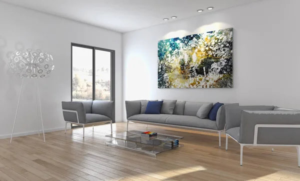 Moderno interiores brilhantes 3d renderização ilustração — Fotografia de Stock