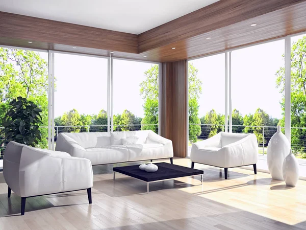 Modern bright interiors 3D rendering illustration — Stock Photo, Image