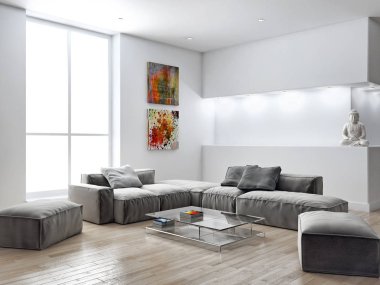 modern parlak iç mekan 3D resimleme