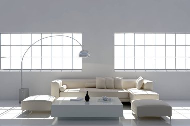 modern parlak iç mekan 3D resimleme