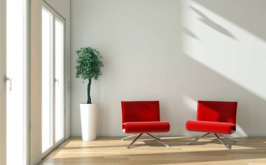 modern parlak iç mekan 3D resimleme