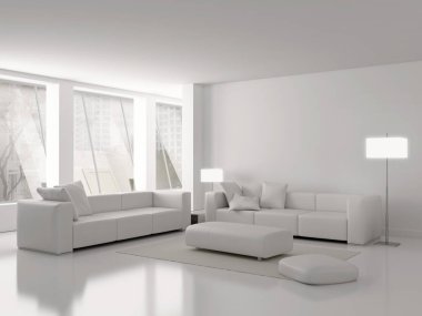 modern parlak iç mekan 3D resimleme