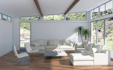 modern parlak iç mekan 3D resimleme