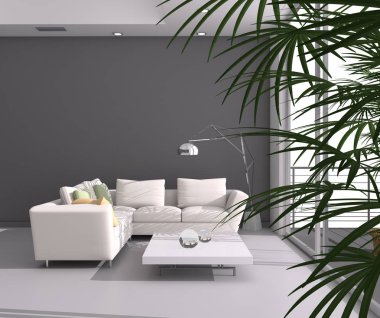 modern parlak iç mekan 3D resimleme