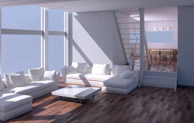 modern parlak iç mekan 3D resimleme