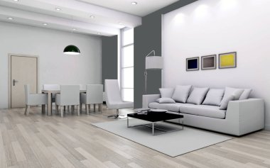 modern parlak iç mekan 3D resimleme