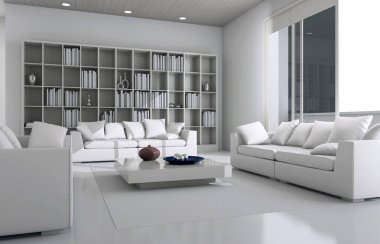 modern parlak iç mekan 3D resimleme