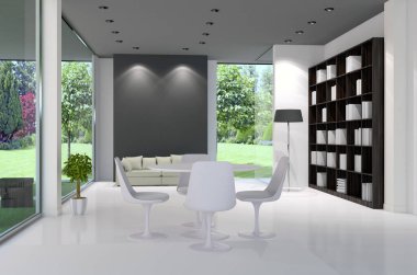 modern parlak iç mekan 3D resimleme