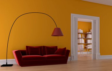 modern parlak iç mekan 3D resimleme