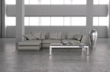 modern parlak iç mekan 3D resimleme