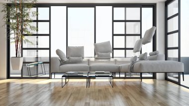 modern parlak iç mekan 3D resimleme