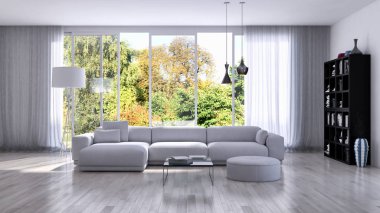 modern parlak iç mekan 3D resimleme