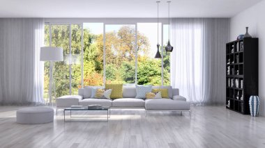 modern parlak iç mekan 3D resimleme