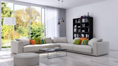 modern parlak iç mekan 3D resimleme