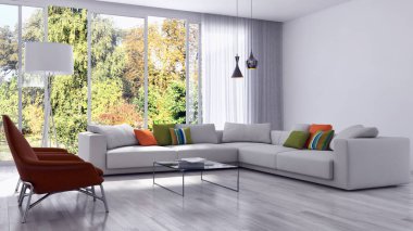modern parlak iç mekan 3D resimleme