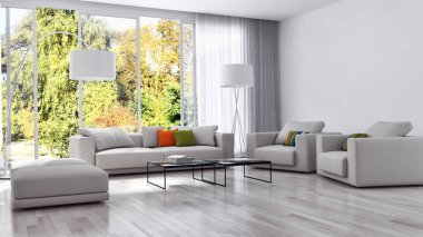 modern parlak iç mekan 3D resimleme